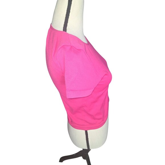 FCT Basics Pink Ribbed Crop Top*Short Sleeve Women’s Tee Top*L*Sissy*Femboy*EUC - Picture 4 of 8